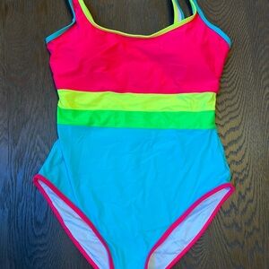 Vibrant Pink and Yellow One Piece Swimwear Sporty Cut